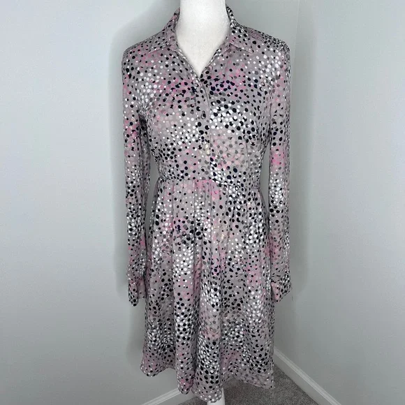 Kate Spade Taupe Soirée Multi Color Dot Shirt Dress 6 - Picture 2 of 6